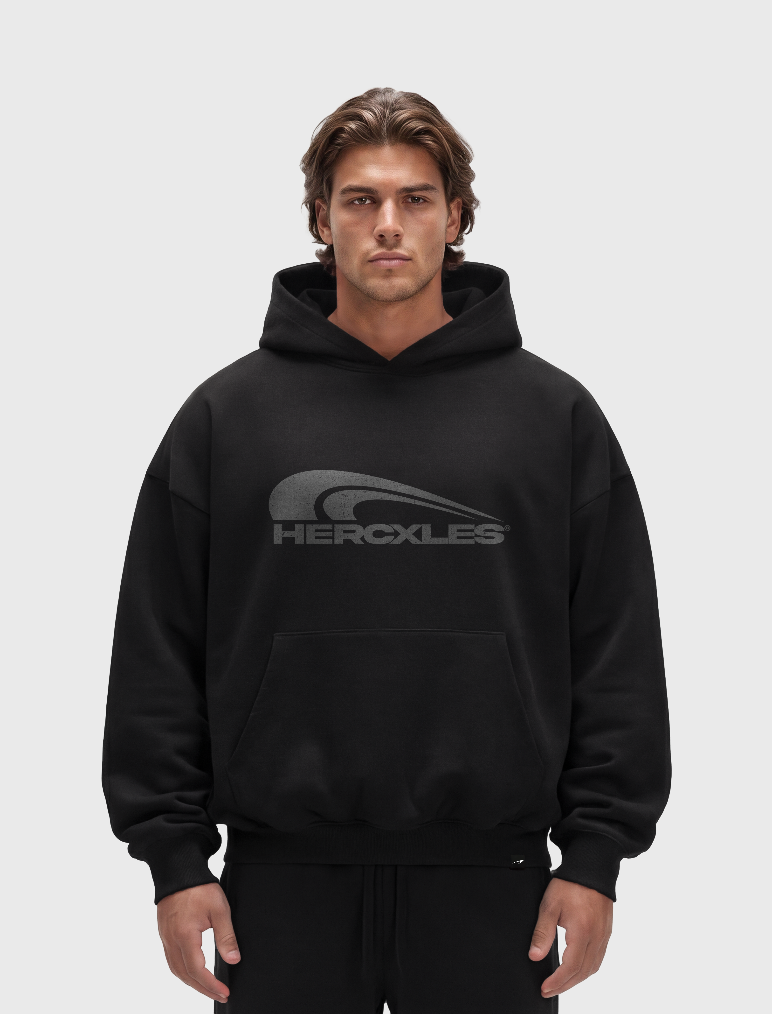 Rush Boxy Hoodie - Black model front